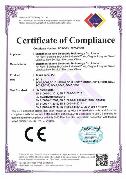 China Shenzhen Shinho Electronic Technology Co., Limited zertifizierungen